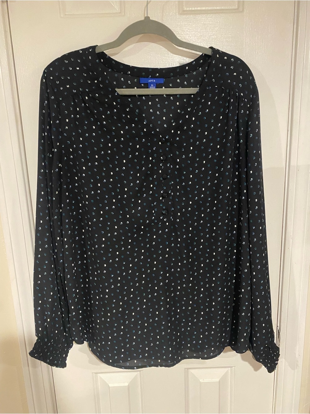 Apt. 9 Black Blouse with Blue Dot Print